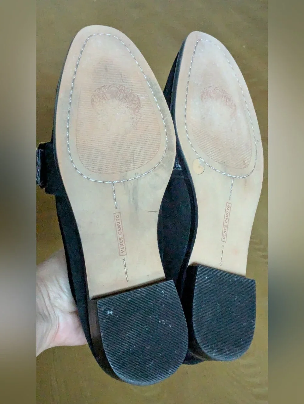 Vince Camuto Cenkanda Black Suede Loafers with Gold Buckle Size 6.5